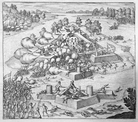 Aniquilación de los colonos protestantes franceses, Fuerte Charles, Florida, 1562, de 